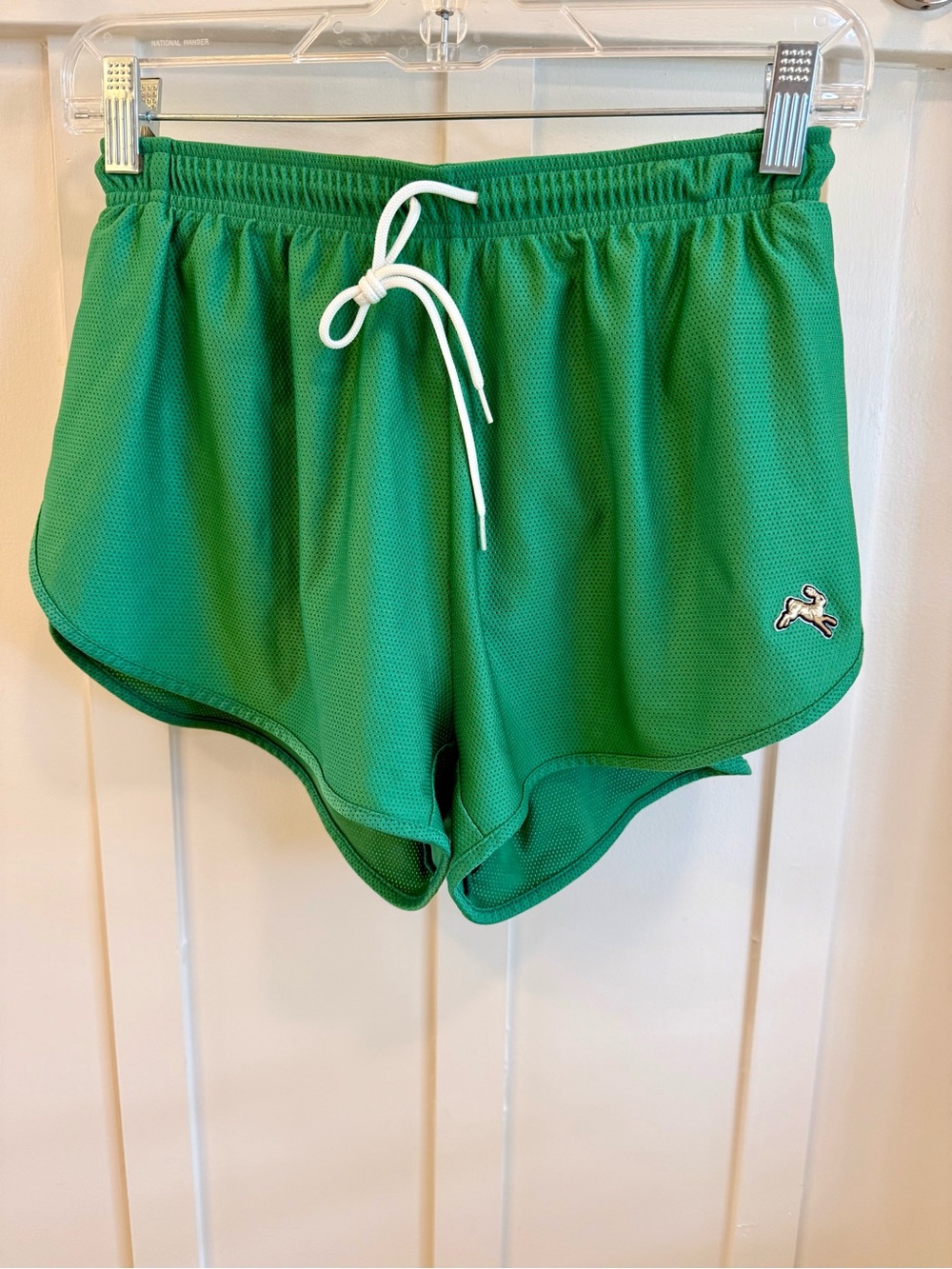 TRACKSMITH GREEN MESH LINED SPLIT RUNNING SHORTS